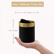 Local Shipping    Metal Small Tiny Mini Trash Bin Can,Mini Trash Can With Lid,  Mini Countertop Trash Cans For Desk Car Office Kitchen, Swing Top Trash Bin 1.5 L/0.40 Gal - 黑色 - 查看 6