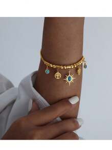 1 bucată de colier tip choker cu pandantiv rotund gol, din oțel inoxidabil, luxos și la modă, în formă de stea aurie, potrivit pentru plajă, cadouri de zi cu zi, petreceri și adunări, atât pentru bărbați, cât și pentru femei.