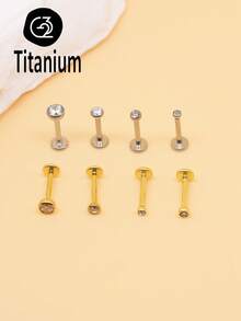 1pc 16G 1.2mm 2-4mm Titanium Zirconium Lip Stud, G23 Titanium Zirconium Dome Earring, Internal Thread Cartilage Stud, Nose Stud - Diamond Flat Lip Studs - View 5