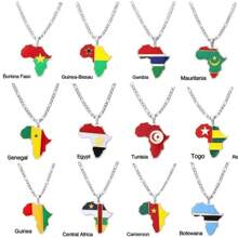 Popular Africa Theme Dripping Oil Stainless Steel Map Pendant Necklace
