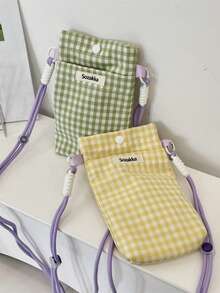1 Pc Ins Style Grid Pattern Printing Lightweight Mobile Phone Storage Bag Phone Pouch ,Multifunctional Messenger Bag To Go For A Walk And Go Shopping To Carry On Small Item,Portable Storage Bag Card Holder Coin Purse For Travel And Daily Commuting,Gift For Friends And Teachers,Birthday Gift - Multicolor - View 6