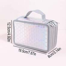 Estuche de lápices de cuatro capas con corazón brillante, bolsa de almacenamiento de papelería portátil y exquisita, estuche esencial para dibujar arte en la escuela - Negro - Ver 2