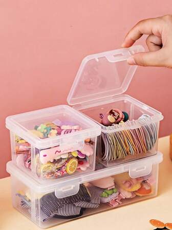 1 pieza Caja de almacenamiento transparente minimalista para accesorios para el cabello, organizador de viaje amigable para princesa de ligas para el cabello, diademas, pasadores, aros para el cabello, caja organizadora de accesorios para el cabello de niños, almacenamiento de ligas para el cabello, almacenamiento de diademas con flores, regalo para niños