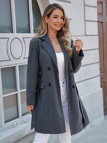 Damen Herbst/Winter Neue einfarbige imitierte geknöpfte verknotete Taschen Dicker Lässig Reise Urlaub Herbst/Winter Oberbekleidung