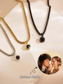 定制盒式链投影项链，定制彩色照片投影项链，不锈钢照片投影锁骨链（女士款），纪念照片项链，情人节定制礼物，送给女朋友、闺蜜、伴娘的礼物 - 投影項鍊2 - 查看 3