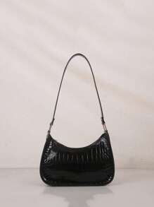 1 Stück Mini einfarbige, vielseitige Krokodilmuster PU Reißverschluss Schulter Unterarm Tasche, modisch und einfach, glänzende Schultertasche, koreanischer Stil, personalisiert, geeignet für den täglichen Gebrauch, sehr attraktive Tasche, geeignet für den täglichen Gebrauch von Mädchen