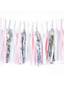 15pcs Shiny Tassel Flower Wreath Garland Paper Tassel Banner, Desktop Decor, Suitable For Wedding, Birthday, Bridal Party Decoration, DIY Kit
