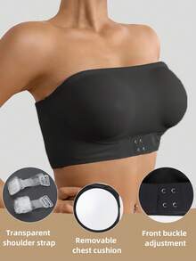 2pcs/Set Sexy Strapless Bra, Seamless Invisible Push-Up Bra Set, 2pcs Front Closure Bandeau Top, Wireless Wedding Bra, Breathable Lingerie - Multicolor - View 4