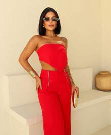 TAILORED STRAP-UP CROPPED SET WITH CUSHIONS AND PANTS WITH ZIPPER