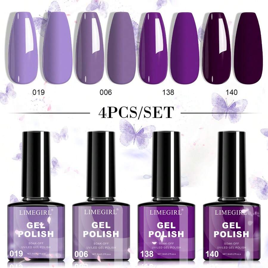 LIMEGIRL 四色凝胶指甲油套装，季节限定色系，持久耐用，可卸式凝胶指甲油套装，DIY 美甲套装，沙龙及居家美甲好礼，女士美甲适用 - 彩色 - 查看 1