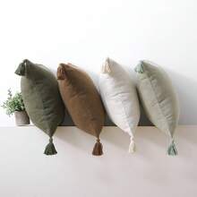 1 件靠垫套（无枕芯）深绿色农舍风格 Pom Pom 和流苏装饰抱枕套，舒适的沙发枕套，床枕套，客厅枕套，节日礼物，柔软枕套 - 墨綠 - 查看 11