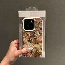 1 件 TPU 材质优雅粉色花卉和鹿绘画图案手机壳，适用于苹果手机