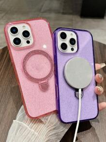 Funda de teléfono con carga inalámbrica magnética, con brillo de lujo y soporte compatible con iPhone 16, 15, 14, 13, 12 Pro Max Plus, transparente y a prueba de golpes