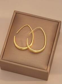 Lightweight Teardrop Hoop Earrings For Women, Bright And Shiny Gold Plated Large Oval Pull Through Hoop Earrings High Polished Statement Jewelry Gift For Women Teen Girls  Simple U-Shaped Hoop Earrings For Women