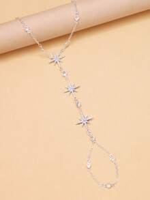 1pc New Nordic Style Star Linked Finger Bracelet, Personalized Versatile Rhinestone Bracelet Jewelry For Women - Silver - View 3
