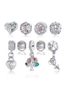 9入組簡約且時尚的蜻蜓、牽手、擁抱、裂珠、蓮花、玫瑰、蝴蝶形珠子DIY裝飾手鍊、吊墜、配件 - 彩色 - 查看 8