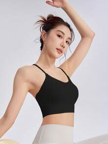 Women's Solid Color Back Cross Strap Vest-Style Sports Bra, Suitable For All Seasons, Ideal For Fitness And Pilates Workouts, With High Elasticity And Support.