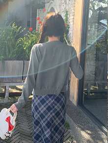 韩版灰色开衫配刺绣蝴蝶结针织外套，长袖外套 - 灰色 - 查看 6