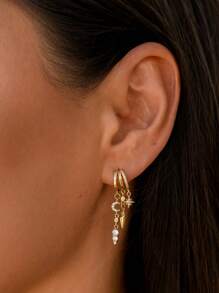 Ewell Luxus eleganter 925 Sterling Silber Schmuck vergoldeter Zirkonia kreuzförmiger geometrischer Tropfen Ohrringe Schmuck für Damen Alltag