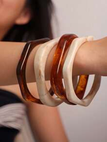 4pcs Elegant Retro Acrylic Round Bangle Bracelets For Women, Simple Design, Suitable For Casual Wear And Occasions - Multicolor - View 2