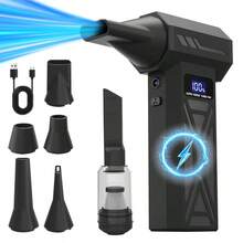 Soplador de aire turbo huracán de 160,000 RPM, soplador eléctrico inalámbrico con presión de viento de 160g, motor sin escobillas de 4 velocidades ajustables, batería recargable de 4000mAh, kit de luz LED y boquillas múltiples para limpieza de computadoras/autos