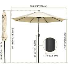 9ft Solar LED Outdoor Market Tilt Patio Umbrella, Beige - 淺褐色的 - 查看 2