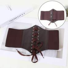 1pc Women's Multi-Color Lace-Up Corset Belt, Sporty, Cute, Minimalist, Versatile, Solid Color Waist Cincher, For Clothing Decoration, Halloween Waist Accessory, Suitable For Pairing With Jeans, Western, Country Style Outfits, Retro Black Belt - A - View 5