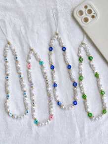 1pc Evil Eye Faux Pearl Phone Case Accessory, Phone Lanyard, Wireless Earphone, Camera Strap Pendant, Anti-Lost Phone Chain,Phone Charms,Phone Accessories,Phone Strap,