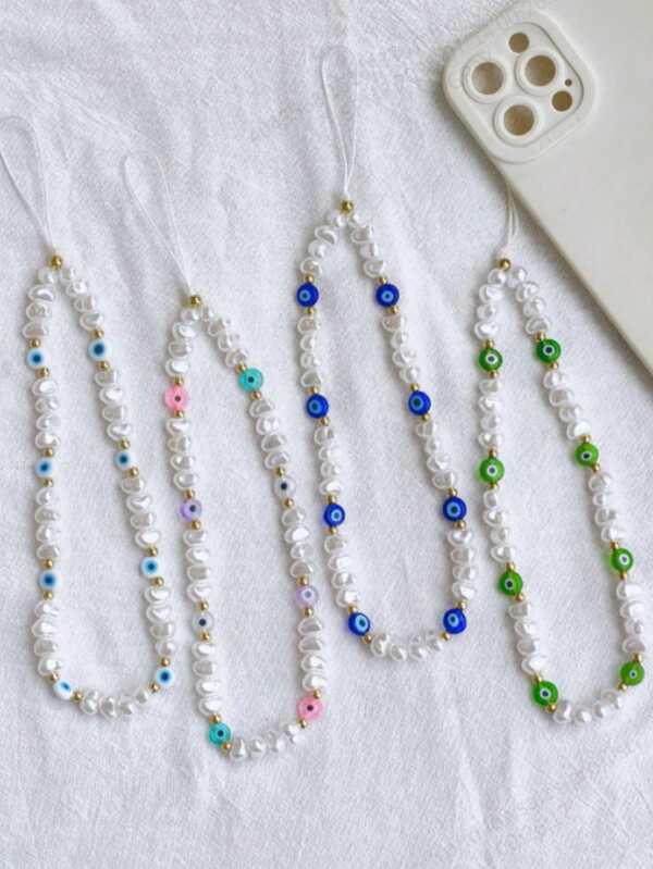 1pc Evil Eye Faux Pearl Phone Case Accessory, Phone Lanyard, Wireless Earphone, Camera Strap Pendant, Anti-Lost Phone Chain,Phone Charms,Phone Accessories,Phone Strap,