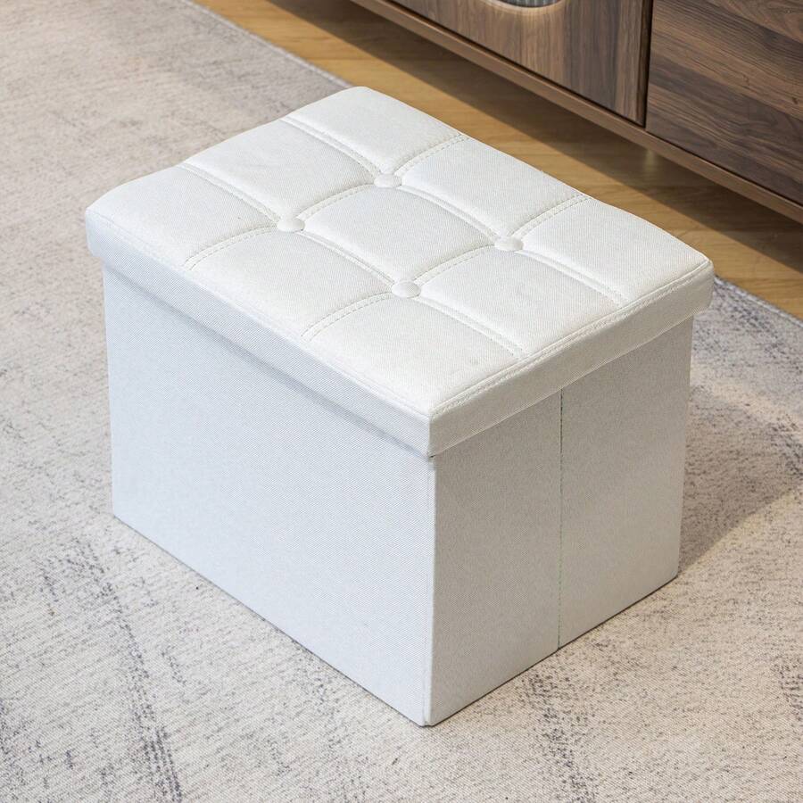 Foldable Storage Ottoman Furniture Bench - Slim Footprint High Density Foam Seat Stool With Breathable Tech Fabric, Multi-Functional Footrest For Entryway Shoe Changing, Living Room Bedroom Compact Furniture Storage - White - View 1