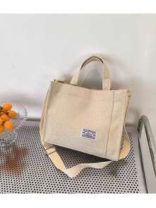 大容量帆布包女单肩斜跨文艺简约韩版条纹绒布手提包原创宿舍风学生辅导包 - 米色 - 查看 1