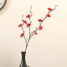 4/12pcs Artificial Red Plum Blossom Flowers, Fake Winter Jasmine Long Stem Plastic Flowers For Home, Hotel, Office, Wedding, Party, Garden Decor - Red - View 4