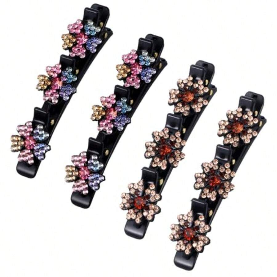 D4Pcs Braided Hair Clips Sparkling Crystal Stone Hair Clips Short Duckbill Clip Braid Tool For Women Ladies Girls Braided Styling Accories5001 - Có màu - Xem 1