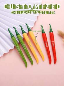 Customized Realistic Chili Pepper Neutral Pen, Cute Red, Green, Yellow Chili Shaped Ballpoint Pen, Personalized Fruit Ballpoint Pen, Chili Stationery Pen, Office Supplies Signing Pen,For School Supplies,Back To School,Office Decor - Multicolor - View 12