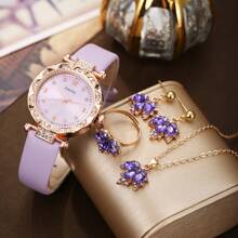 Rose Gold Tone Watch Case + Matching Jewelry Set, Elegant And High-End, Shines In Daily Gatherings