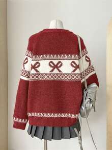 秋冬新款柔美蝴蝶刺绣宽松针织衫上衣，精致大气 - 紅色 - 查看 3