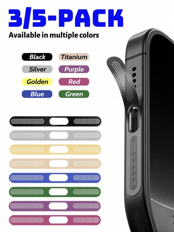 ZYONS 5 Stück Lautsprecher Staubschutzgitter aus Metall für iPhone 16/15/14/13/12 Serie, hergestellt aus strapazierfähigem Metall, Schwarz/Silber/Gold/Grün/Rot/Blau/Lila/Wüsten-Titan weitere Farben