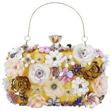 Gets Women's Floral Evening Clutch Bag - Colorful Floral Clutch Bag With Metallic Rhinestones, Use Dinner Party Party Wedding Season Halloween Gift Etc. - 黃色 - 查看 1