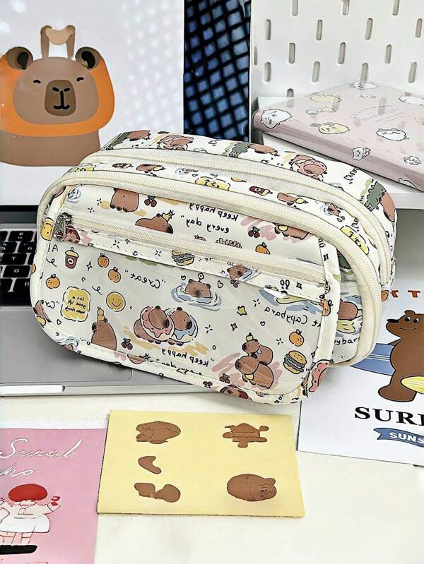 1pc Capybara Transparent Pencil Case, Large Capacity Women's Stationery Bag, Unique Design, Luxurious Feel