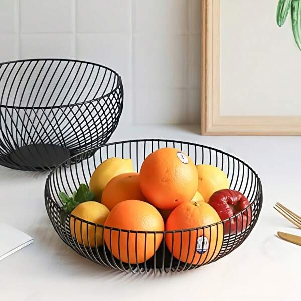 Frutero de mostrador, canasta de alambre para frutas, panes, verduras, aperitivos, negro