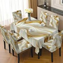 Set de 5 piezas/7 piezas de mantel y funda para silla de mármol ondulado de platino de alta calidad, lavable, adecuado para todas las estaciones, decoración del hogar, fiesta interior y exterior
