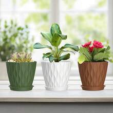 6 个 4 英寸 3D 波浪设计塑料花盆，带托盘和排水孔，适用于室内外植物、花卉、草本植物、多肉植物和幼苗，形状独特，色彩鲜艳，实用性强，装饰性强 - 彩色 - 查看 7