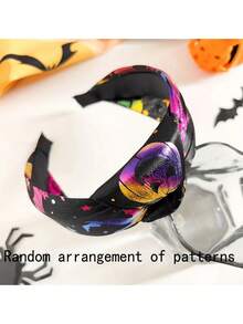 1 件黑色缎面印花打结头带发饰，适合日常、度假、派对、母亲礼物（图案排列随机），发带，发箍 - 彩色 - 查看 11