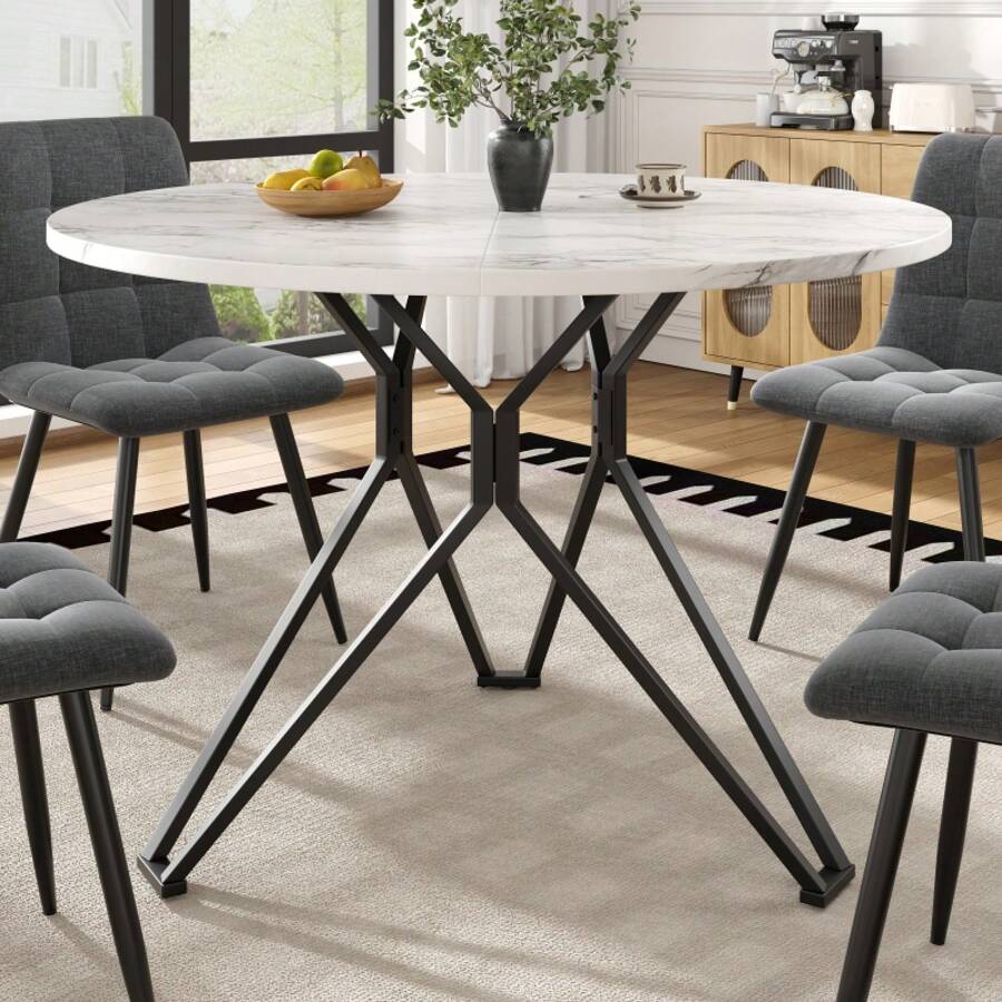 Round Dining Table (76cm), Kitchen Dining Table, Round Coffee Table For 4 People, Suitable For Dining Room, Living Room, Elegant Metal Table Legs, MDF Wood Tabletop, Black - 1 - View 1