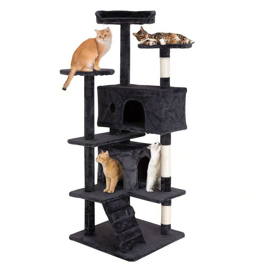 DOPINMIN 54in Cat Tree Tower - Multi-Level Furniture Activity Center With Scratching Posts Stand House Condo Funny Toys For Indoor Cats - Dark Gray - For Kittens & Adult Cats -  Encourages Exercise & Play - Perfect Gift For Cat Lovers