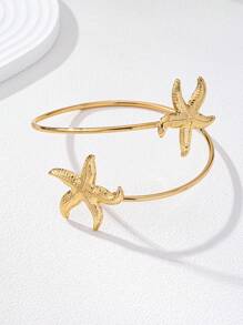 1pc Fashionable Casual Starfish Arm Cuff Bracelet, Beach Resort Accessory For Women - Gold - View 2