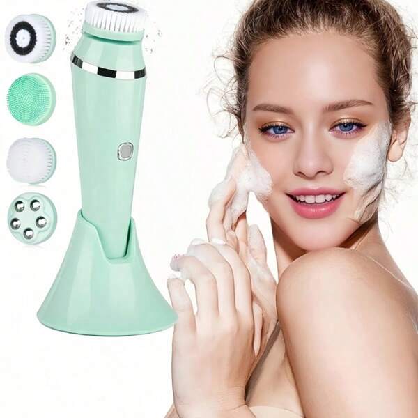 4-In-1 Electric Facial Cleansing Brush, Soft Bristle Rotating Pore Cleaner And Face Massager