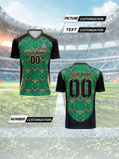 Custom Your Own Jersey, Jamaica, Breathable Quick-Dry 210g Spring/Summer Single Piece Unisex Sports Team Club Training V-Neck Football Shirt With Front & Back Printed Name, Number, Logo, Comfortable Fit For Daily, Casual, Party