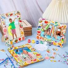 8/21/26pcs Set Children Painting Frame Craft Kit, Unfinished Wooden Frame Craft Set, DIY Painting Kit Includes Unfinished Wooden Frame, Colored Pens, Crystal Diamond Stickers, For Frame Decoration And Customized Art Projects, Vertical Desktop Display Frame, Unfinished Painting And Decorative Wooden Frame, Home Decor, Customized Art Projects, Custom Photo Display And Art Project Gift, Birthday, Graduation