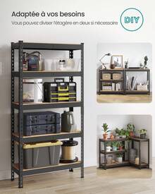 SONGMICS Étagère de Rangement, 5 Niveaux, 30 x 75 x 150 cm, Capacité de Charge 875 kg, pour Cave, Garage, Bureau, Noir - Noir - Voir 5
